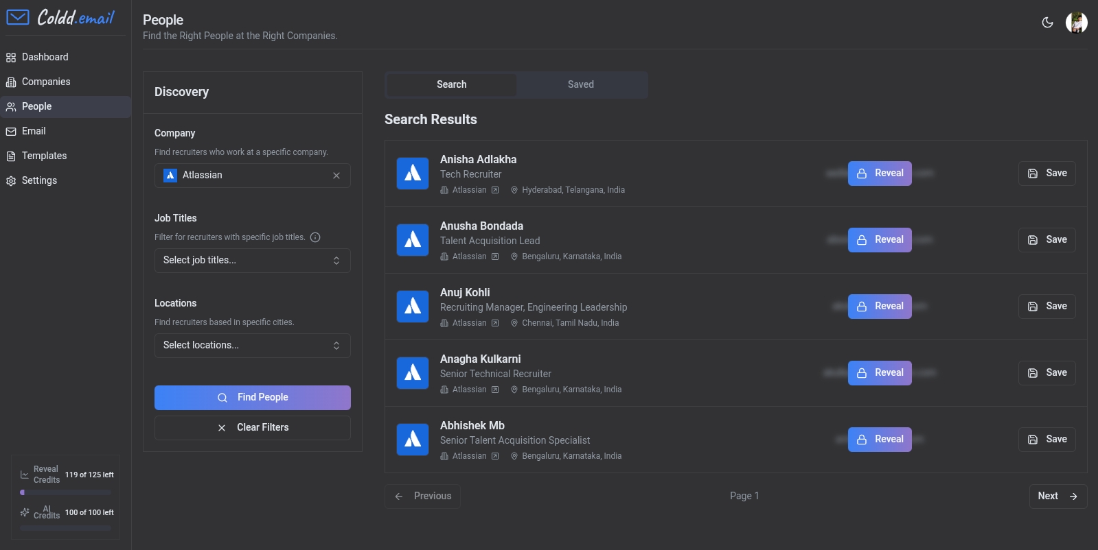 A screenshot showing a curated list of saved contacts and potential prospects.